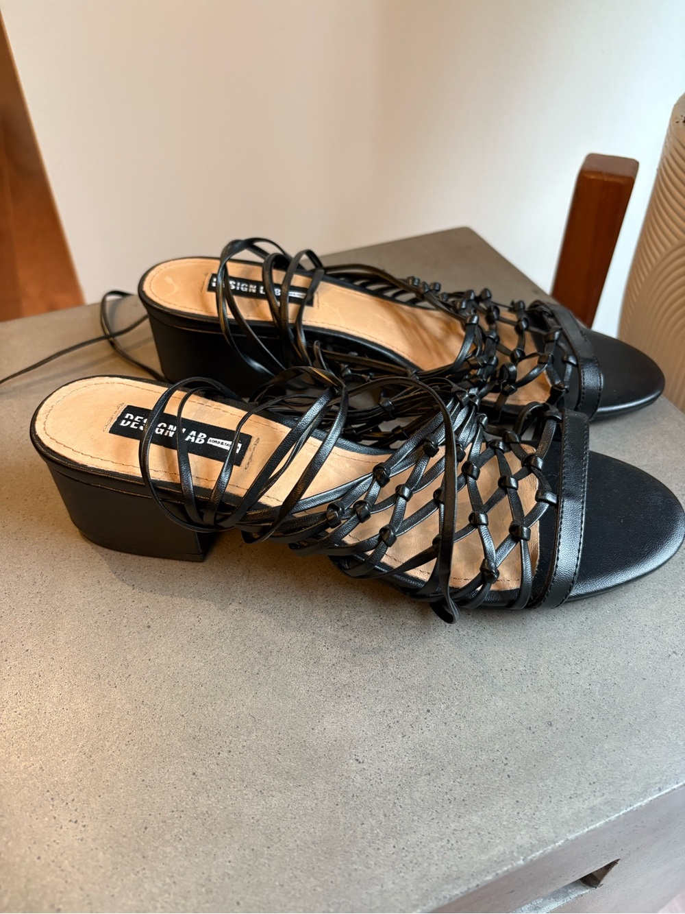 Design Lab Black Lace-Up Strappy Sandal Heels